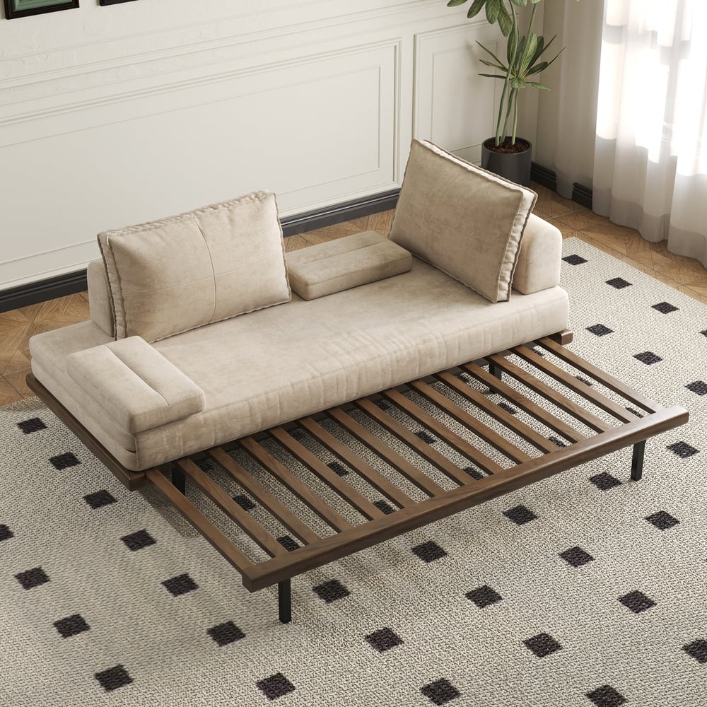 Avaliações de clientes sobre Sofá-cama conversível de 3 lugares em algodão e linho com almofadas - caqui