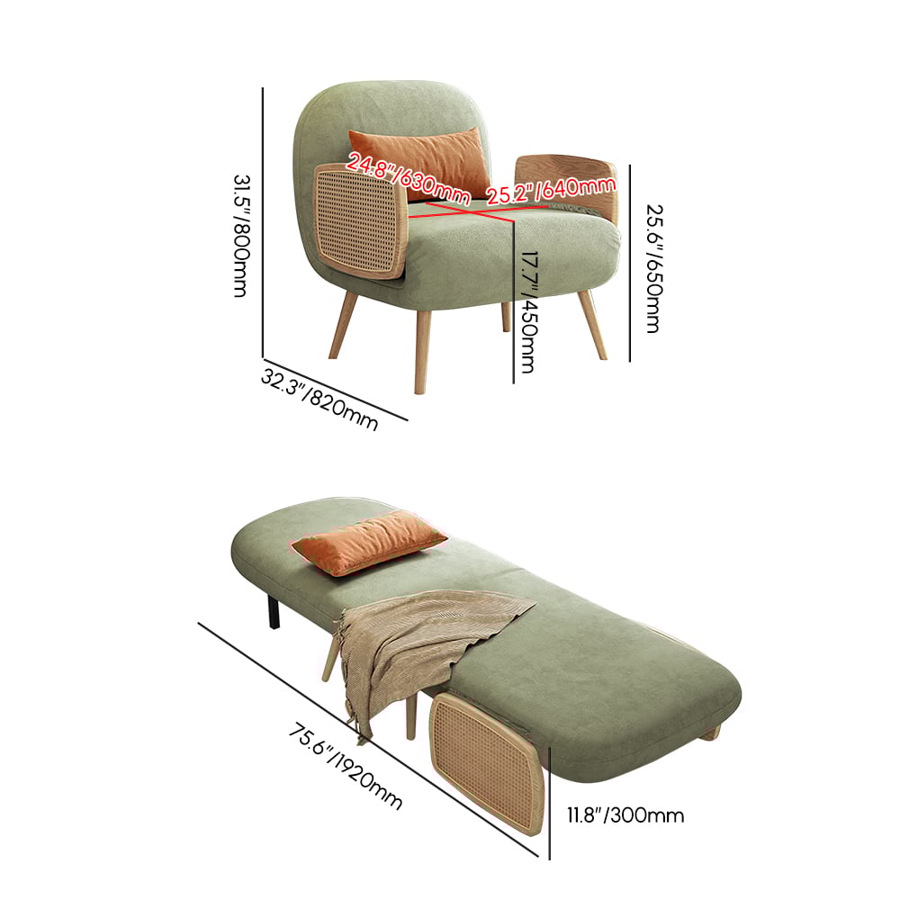 28" Twin Linen & Rattan Green Sleeper Sofa Bed Chair weights dimensions image