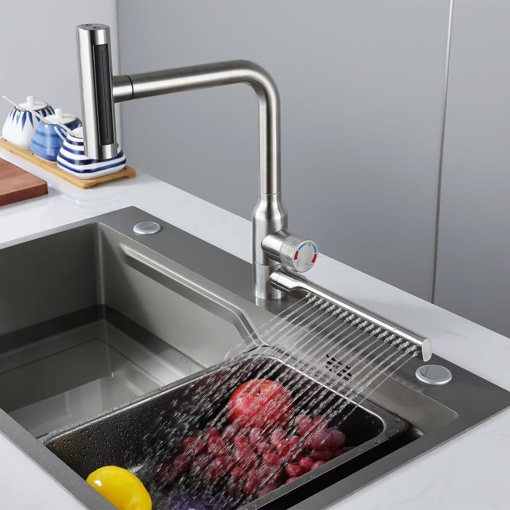 Questions and Answers for 720° Rotating Pull-Out Design Swivel Waterfall Kitchen Faucet