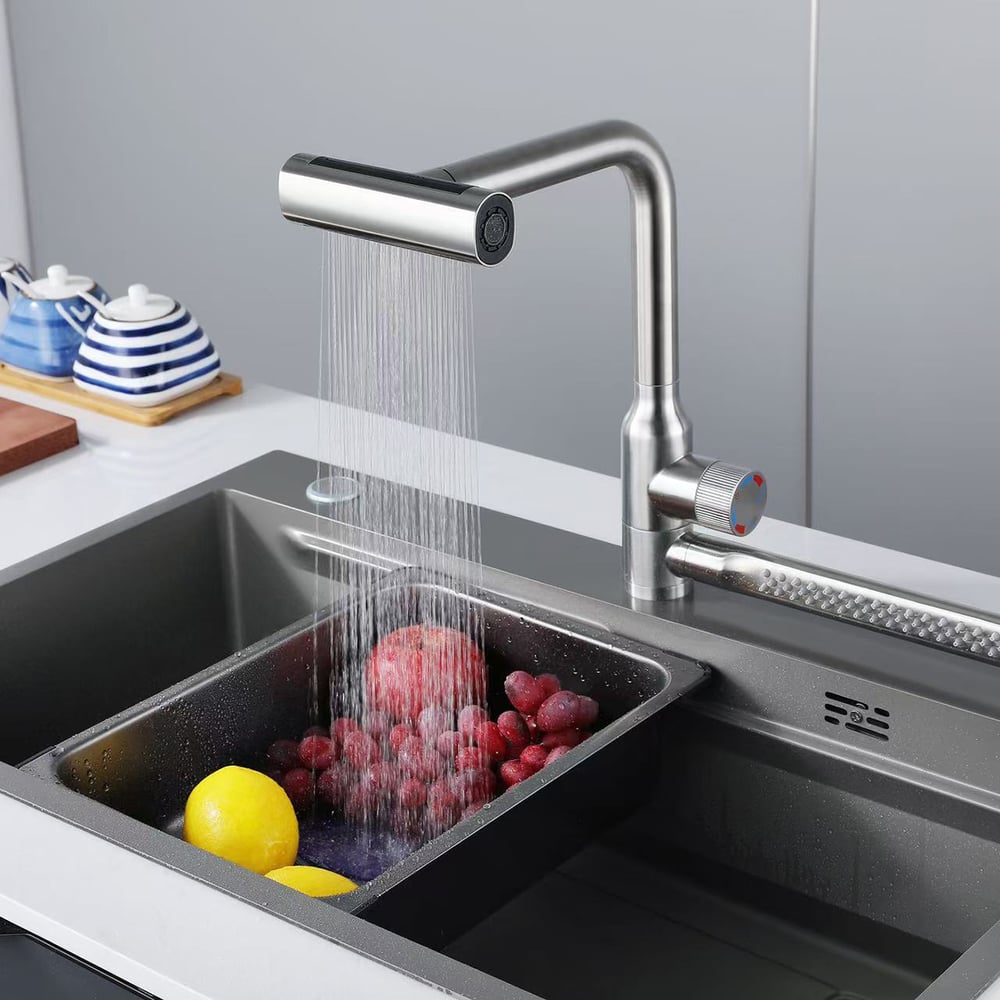 Questions and Answers for 720° Rotating Pull-Out Design Swivel Waterfall Kitchen Faucet