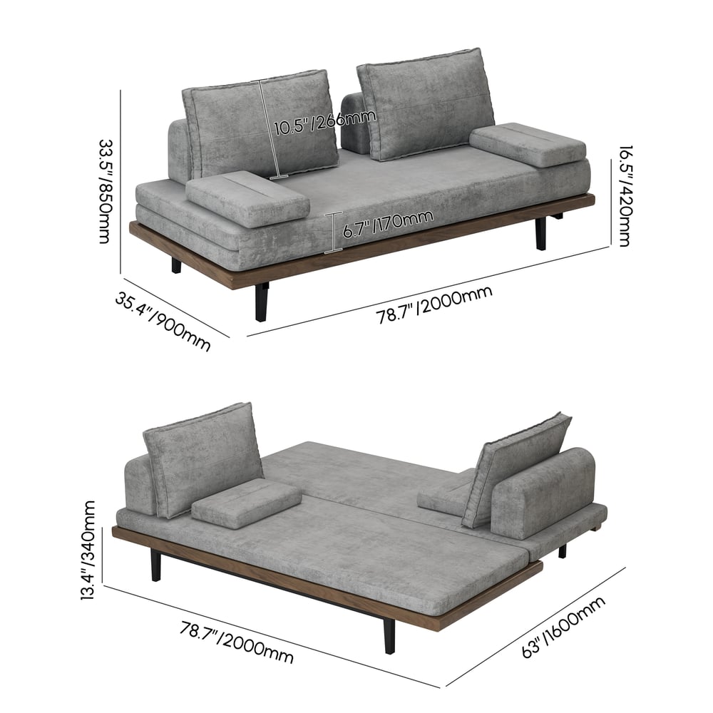 79" Linen Convertible Futon Sofa Bed 3-Seater weights dimensions image