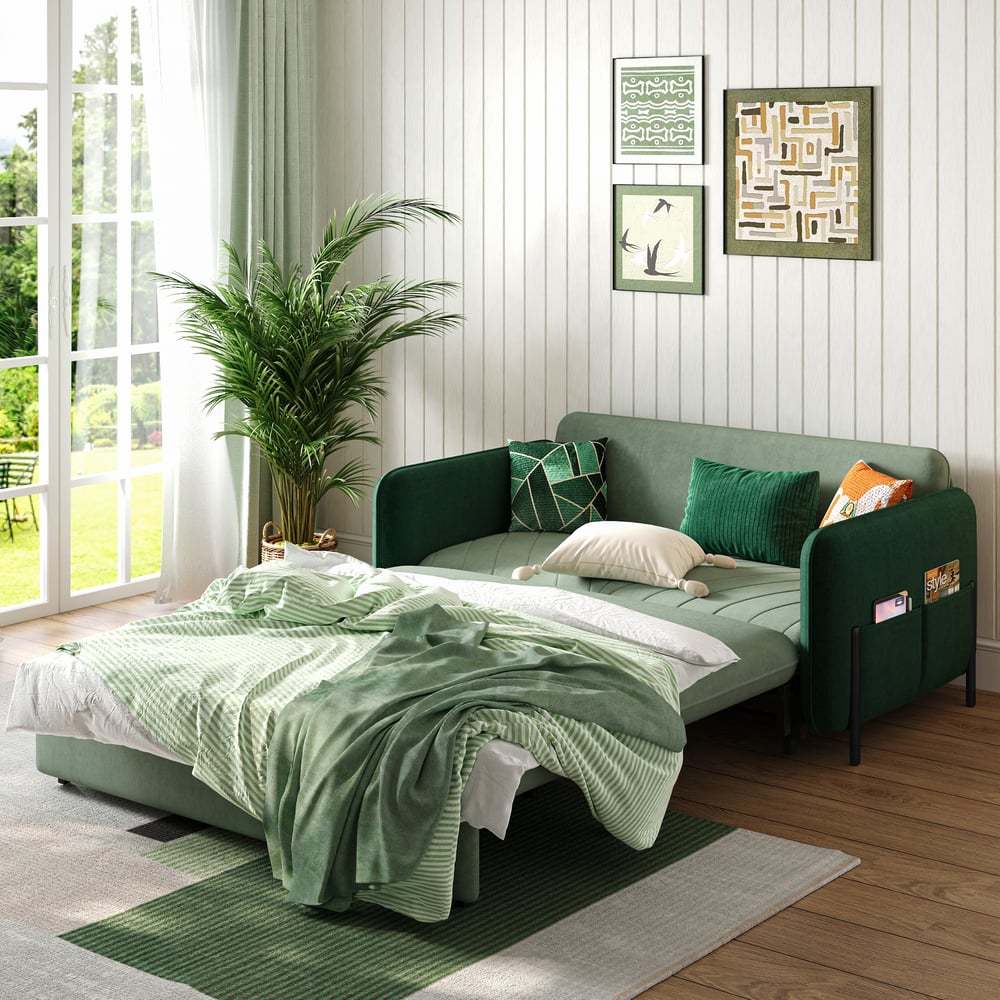 Avaliações de clientes sobre Sofá-cama estofado de 2 lugares em tecido de veludo - verde