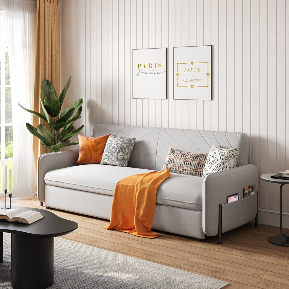 Avis Clients sur Canapé-lit king size 2000 mm, canapé-lit convertible rembourré gris