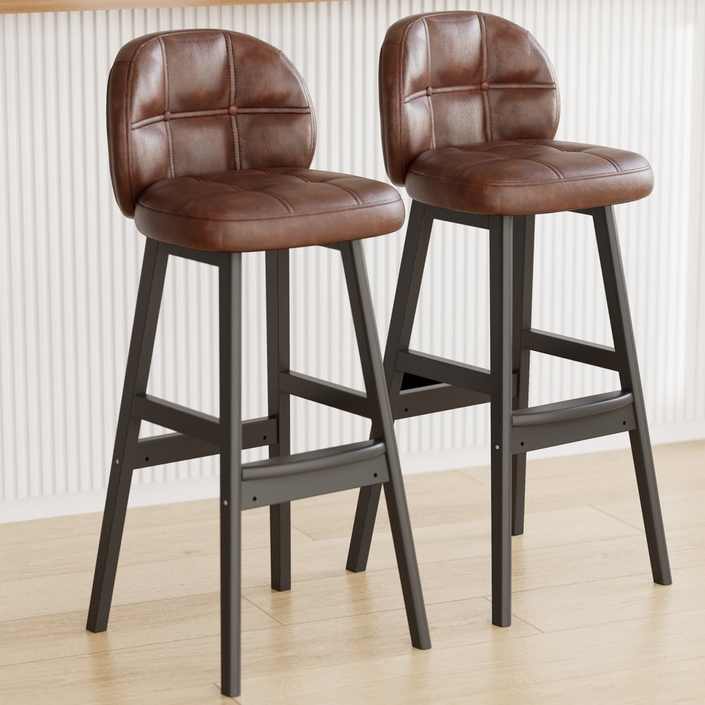 Questions and Answers for Brown Rustic Upholstered Rustic Bar Stools Set of 2 PU Leather Tufted Curved Back