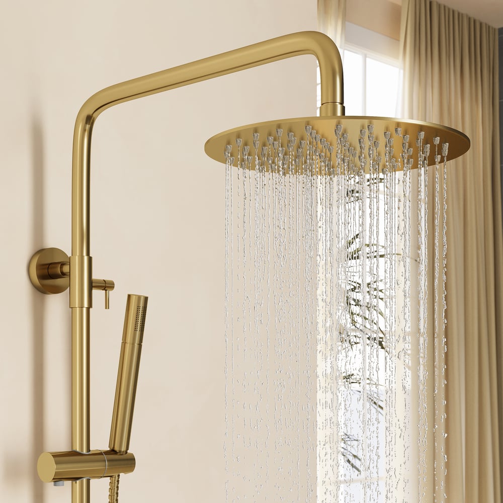 Domande e risposte per Soffione doccia a vista di lusso moderno da 10", termostatico, a pioggia, in oro spazzolato