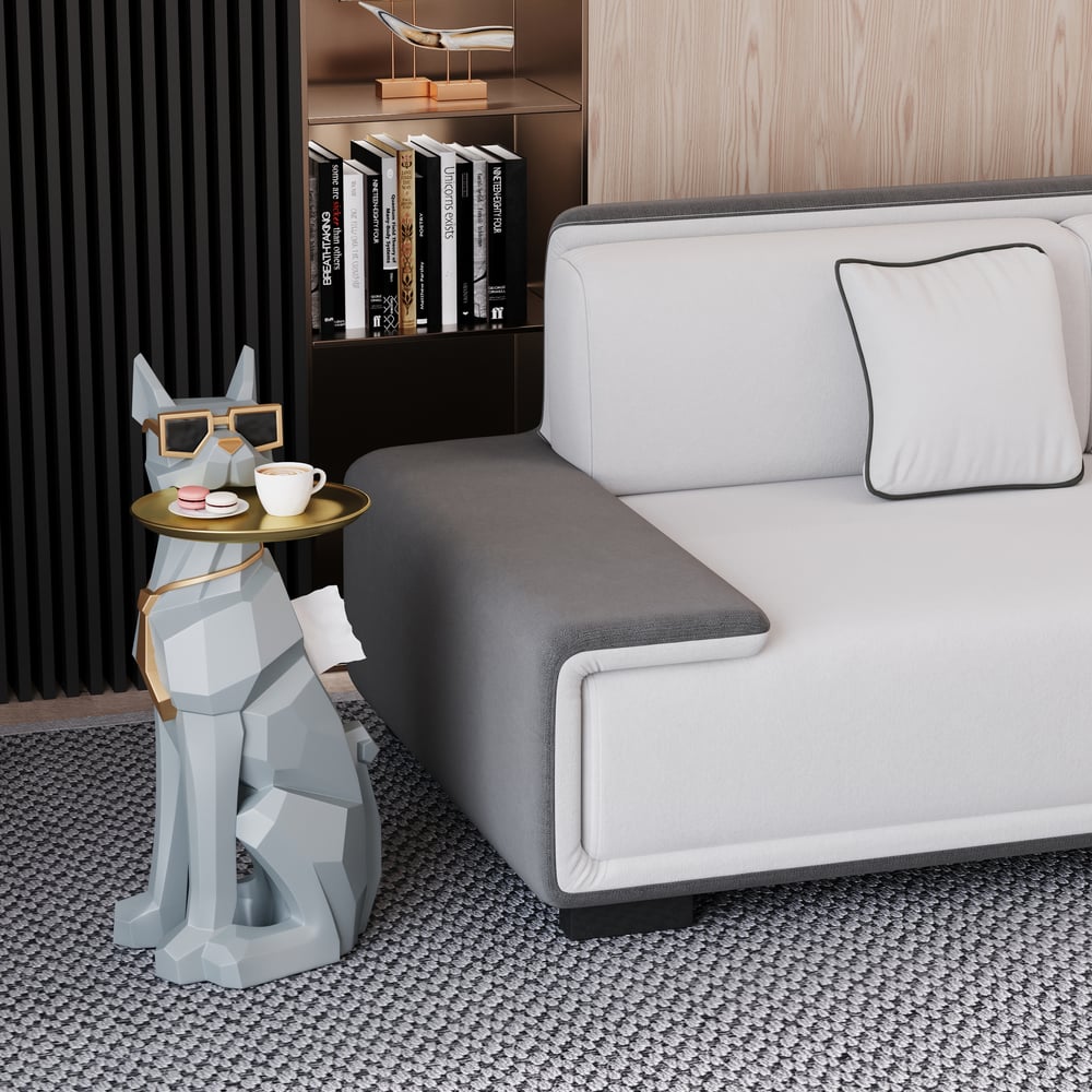 Avis Clients sur Table d'appoint en résine pour chien avec plateau et boîte à mouchoirs