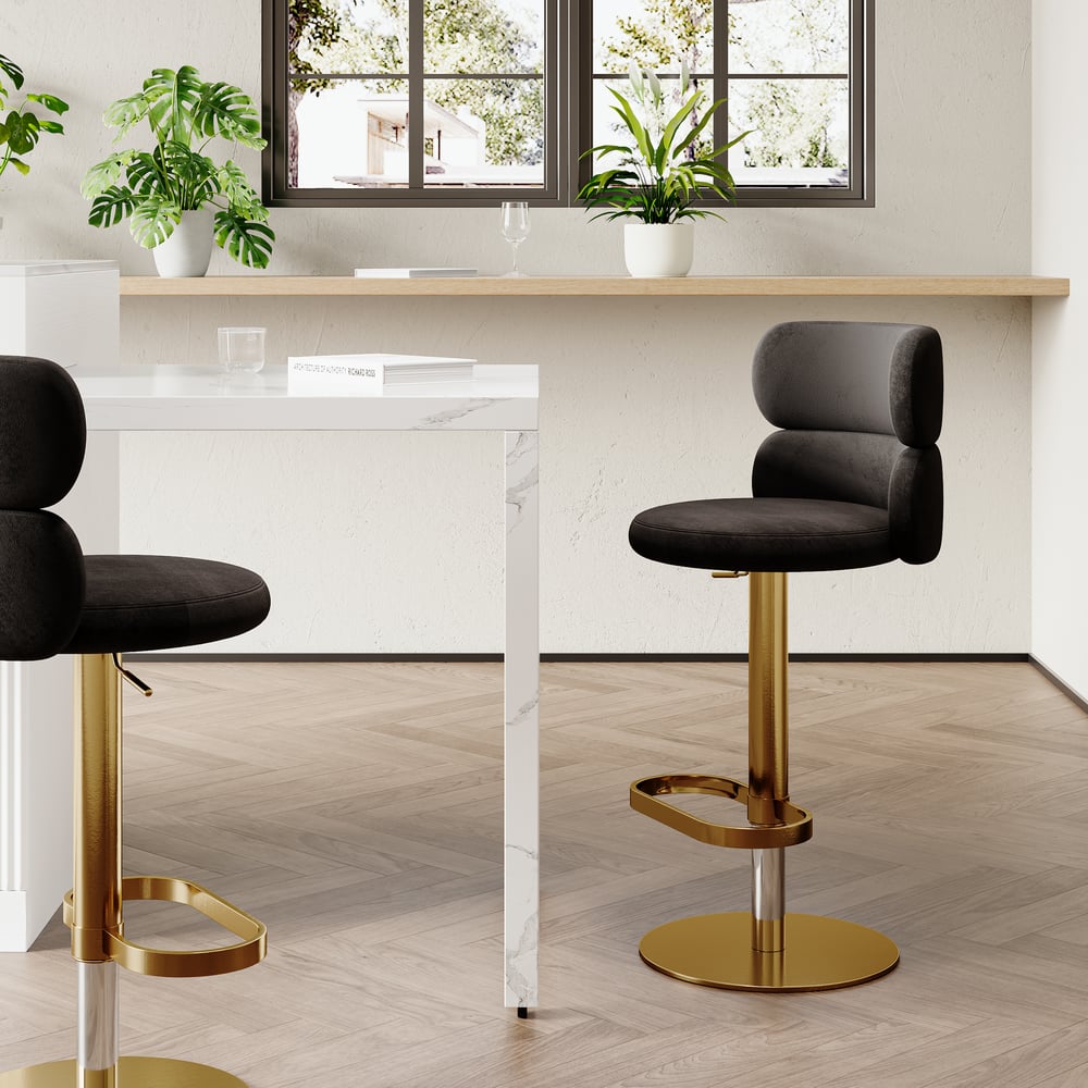 Avis Clients sur Tabouret de bar moderne en velours, hauteur réglable, pivotant, noir, avec dossier intégral