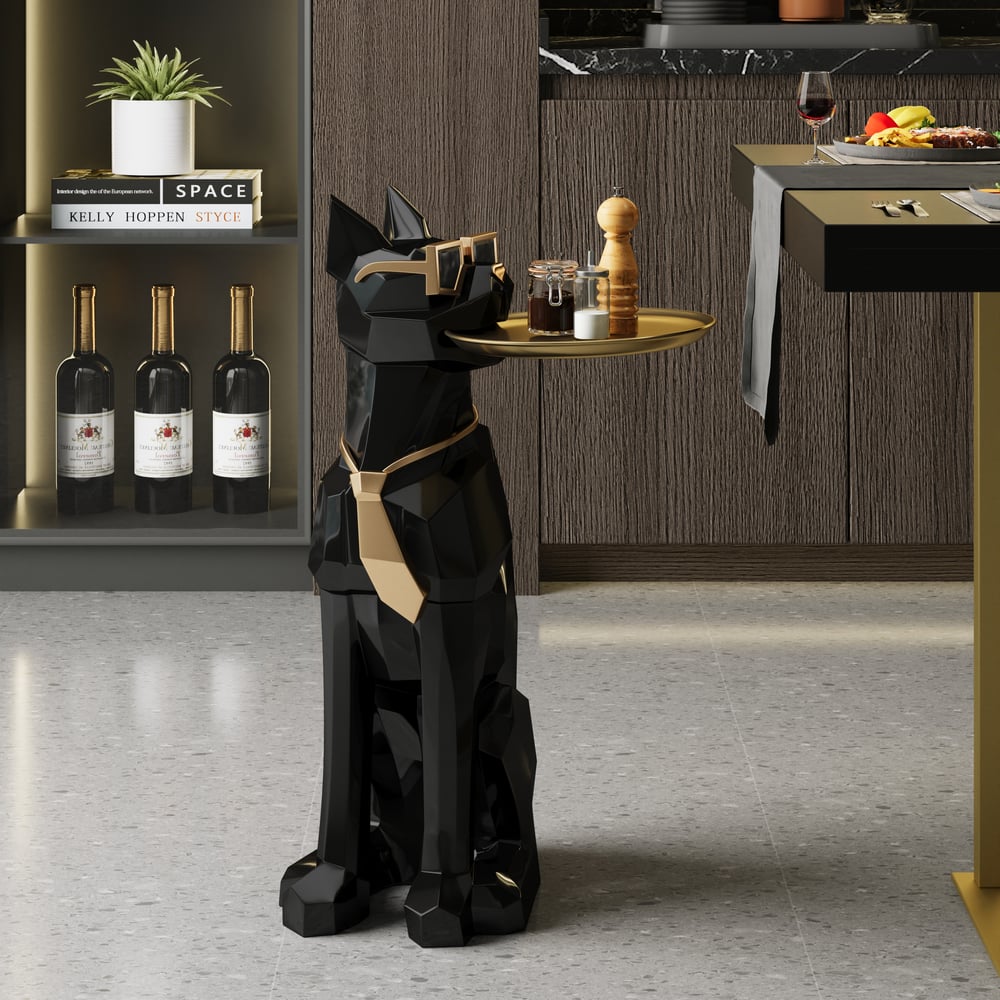 Questions and Answers for Dog Sculpture Resin Side Table with Tray Top & Tissue Box