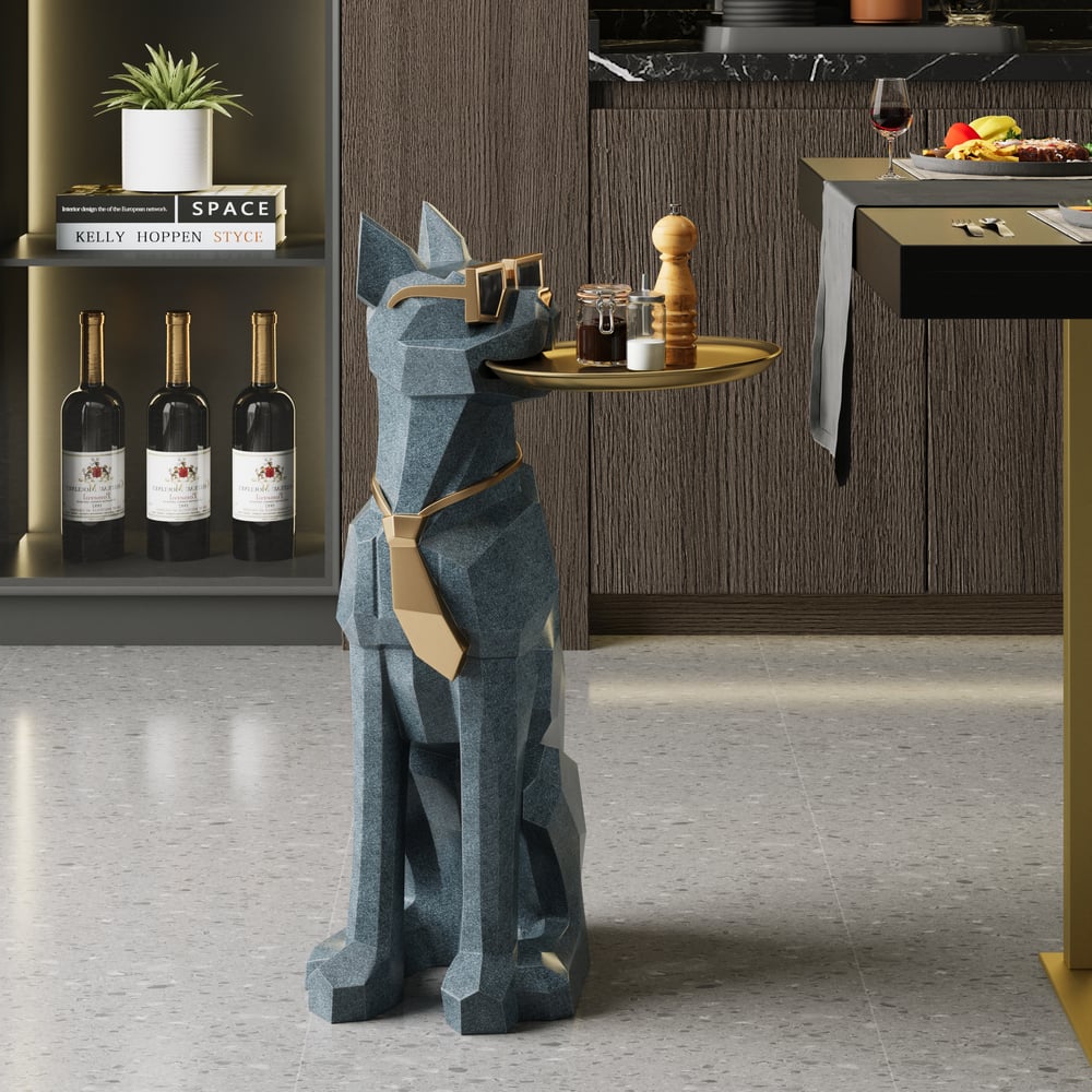 Customer Reviews for Modern Blue Dog Resin End Table with Tray Top and Tissue Box