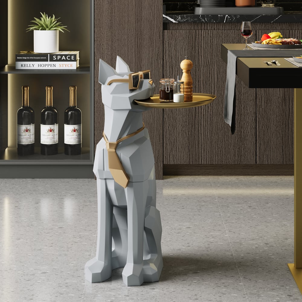 Avis Clients sur Table d'appoint en résine pour chien avec plateau et boîte à mouchoirs