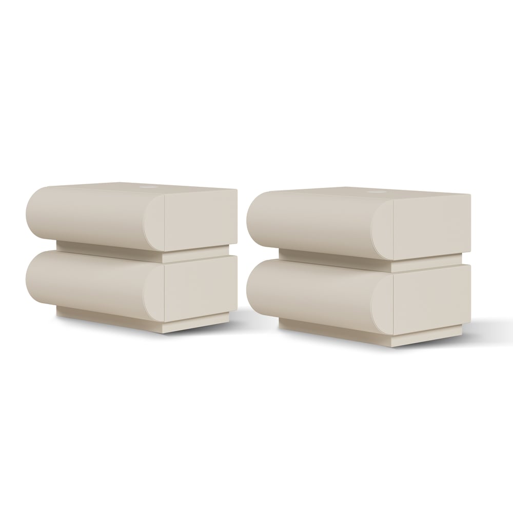 White Boucle Upholstered Platform Bubble King Bed Frame & 2 Smart Nightstands Set White Boucle Upholstered Platform Bubble King Bed Frame & 2 Smart Nightstands Set window image