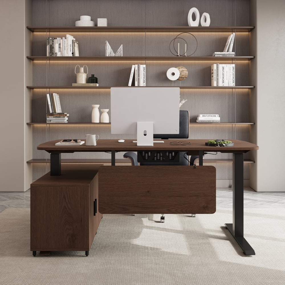 Avaliações de clientes sobre Mesa executiva elétrica ajustável moderna em forma de L em nogueira, mão direita (63")