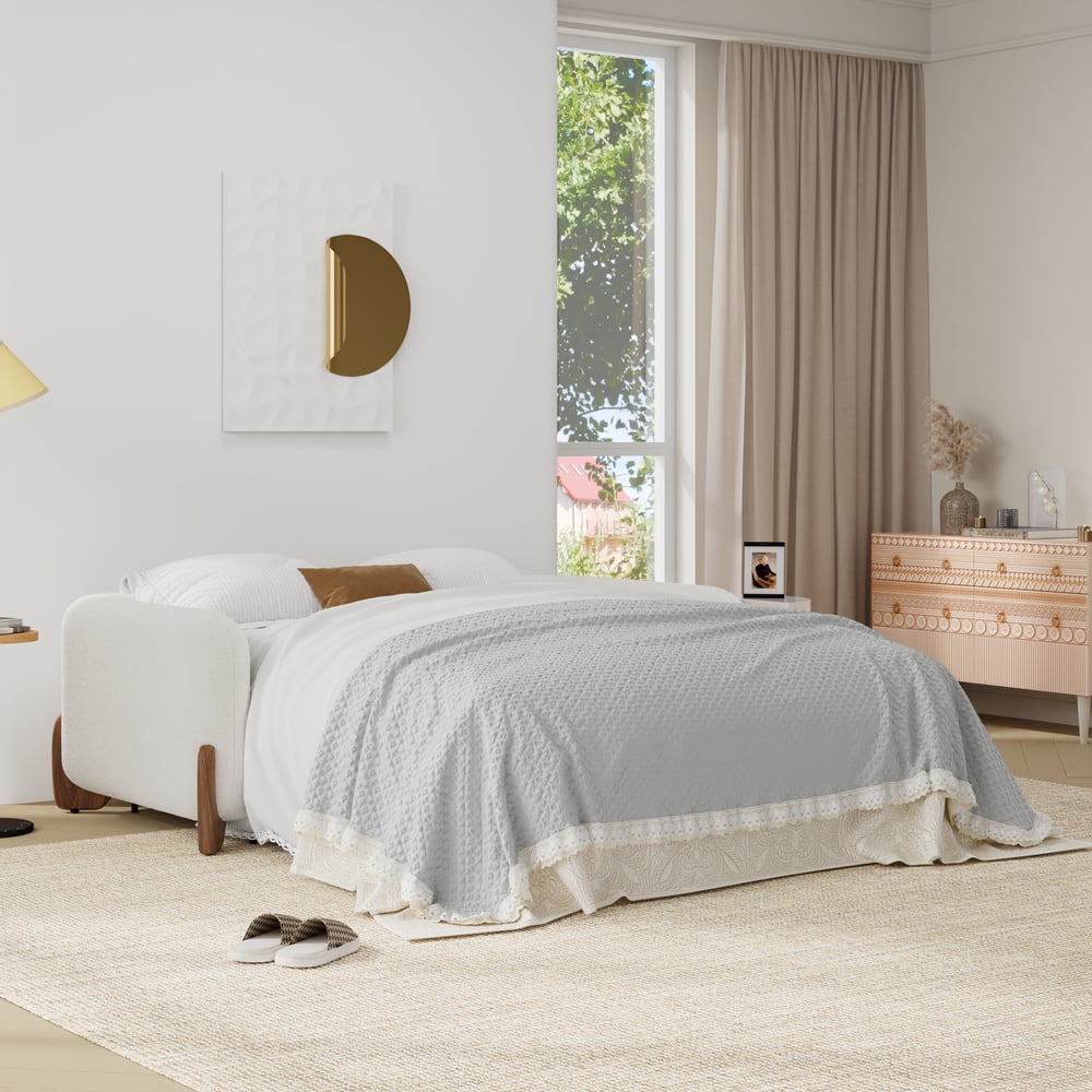 Otázky a odpovědi pro 3-místná skládací zakřivená rozkládací pohovka v bouclé s matrací