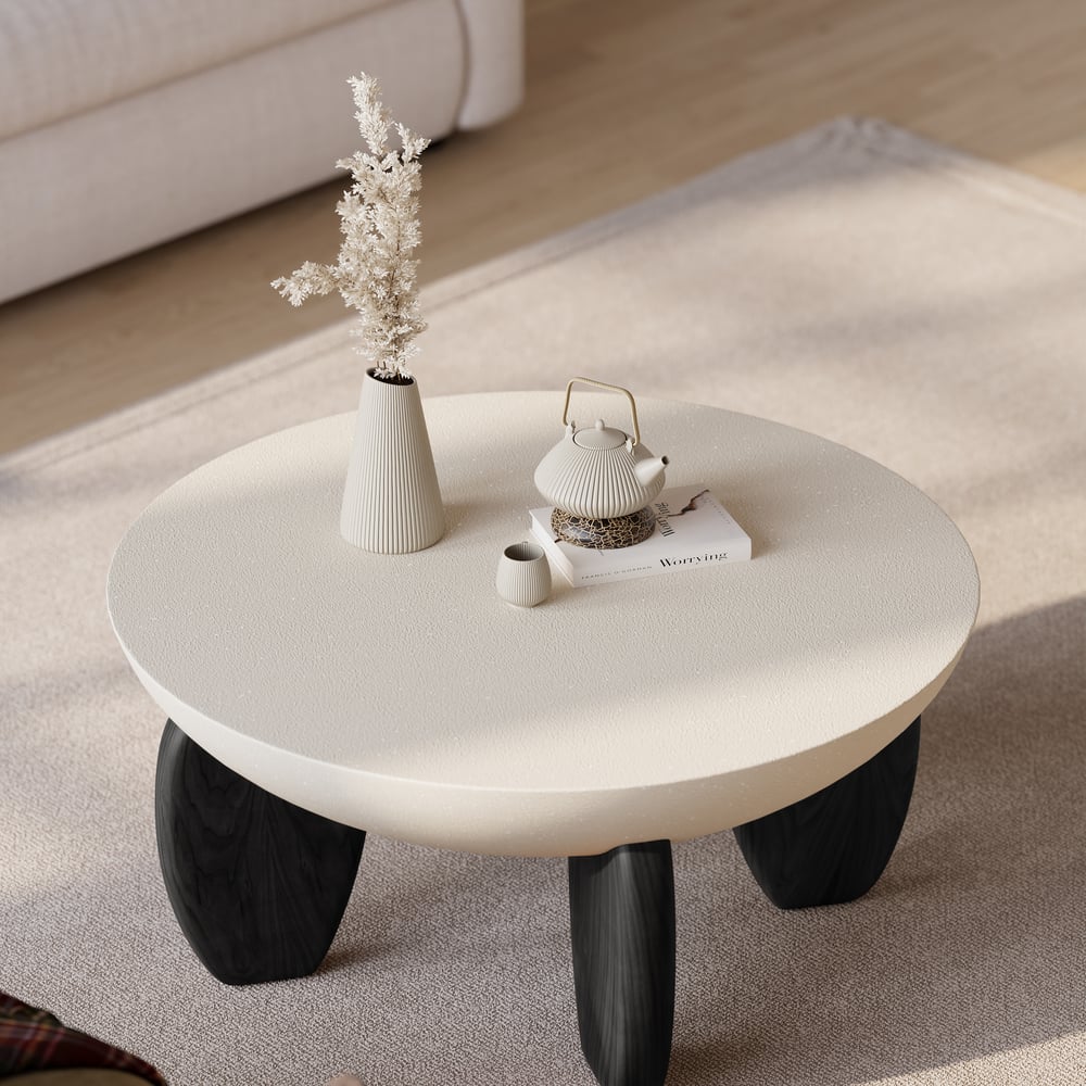 Avis Clients sur Table basse ronde Curva en béton noyer avec pieds en bois