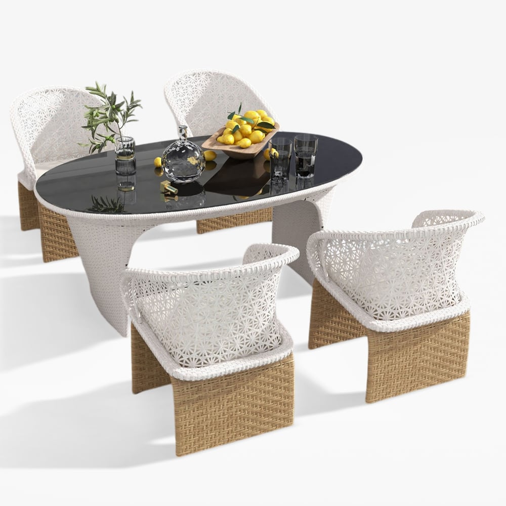 Questions and Answers for Hofer Outdoor Patio Dining Set 5-Piece 1600mm Garden Oval Dining Table 4 Rattan Chair