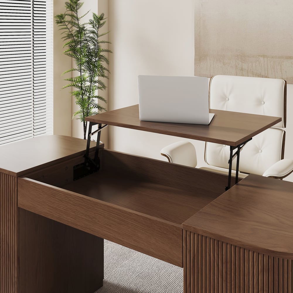 Modern Walnut Standing Writing Desk with 2 Doors & Ample Storage Office Desk (59.8" )