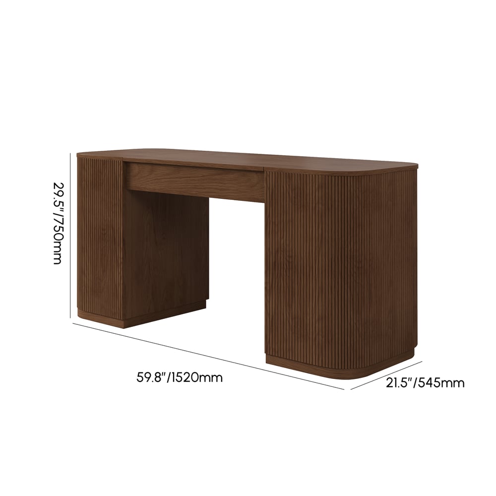 Modern Walnut Standing Computer Desk & Upholstered Swivel Task Chair Set (59.8" ) weights dimensions image