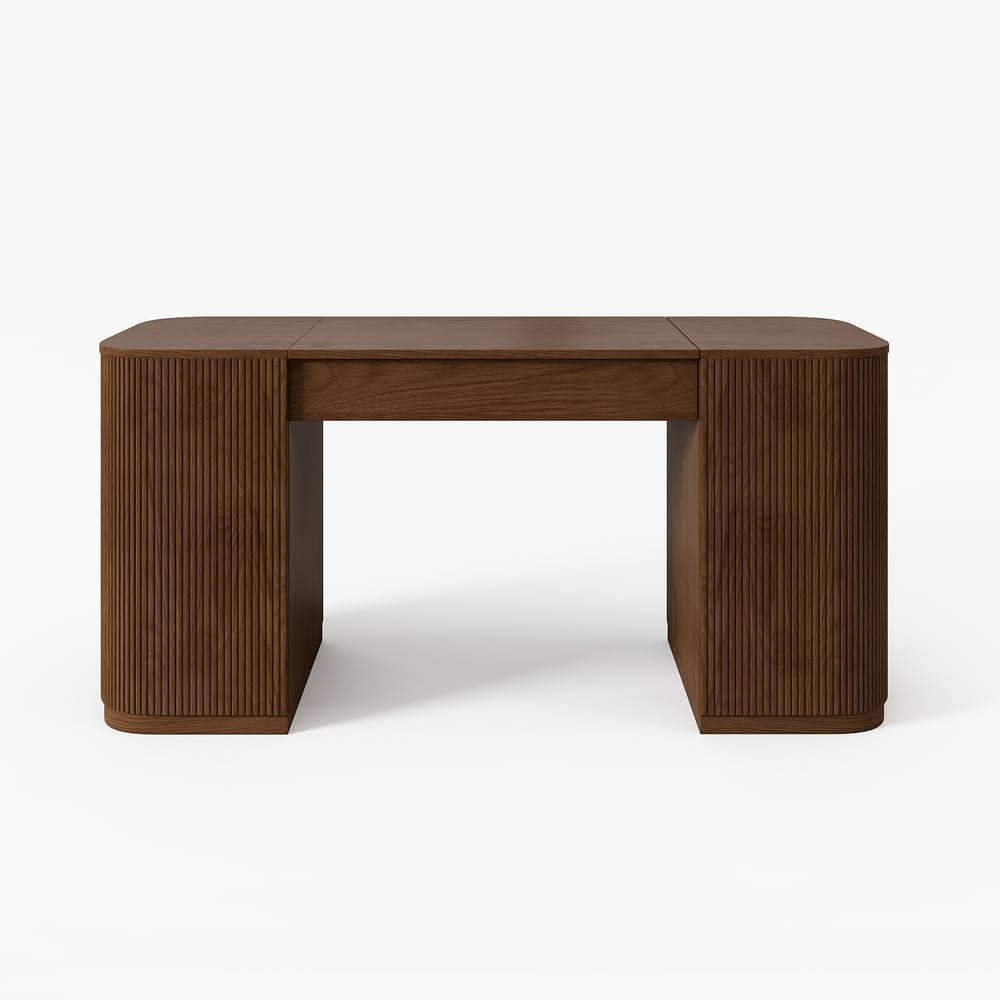 Modern Walnut Standing Writing Desk with 2 Doors & Ample Storage Office Desk (59.8" )