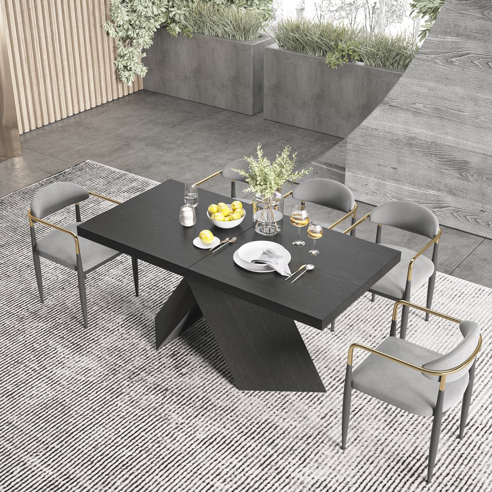 Perguntas e respostas para Mesa de jantar preta extensível Farmhouse de 63"-79" acomoda 6-8