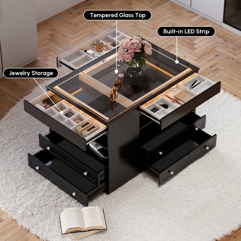 Questions and Answers for 1200mmW Dresser Walk in Closet Island with Jewelry Storage LED Light