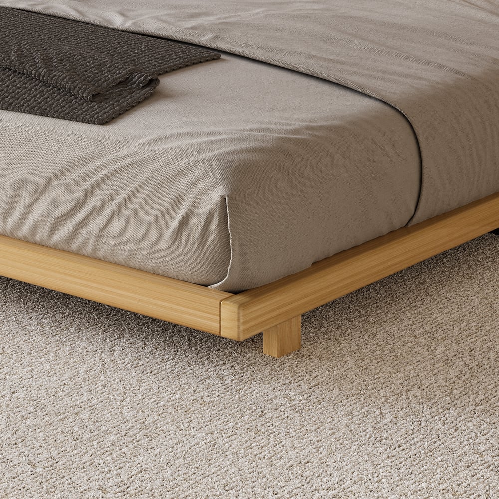 Japanese Style Queen Low Bed Frame Solid Wooden Floor Bed in Walnut｜Homary