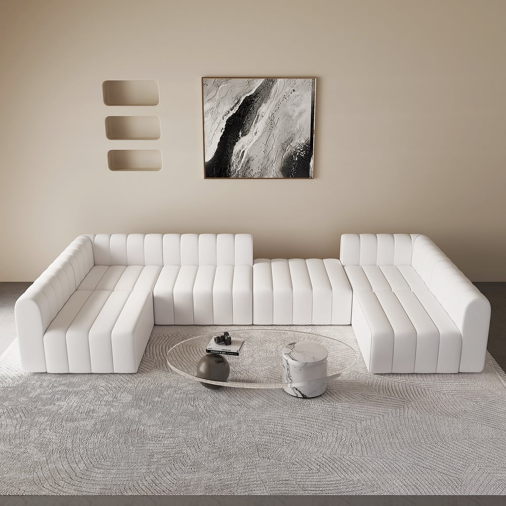 Customer Reviews for 3020mm White Microfiber Leather Modular Pit Sectional Sofa Set Convertible 6-Seater