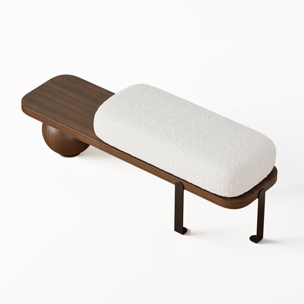 Ball design Entryway Bench Wooden Furniture  with Abstract Metal Legsin White & Gold (1200mm Wide)｜Homary