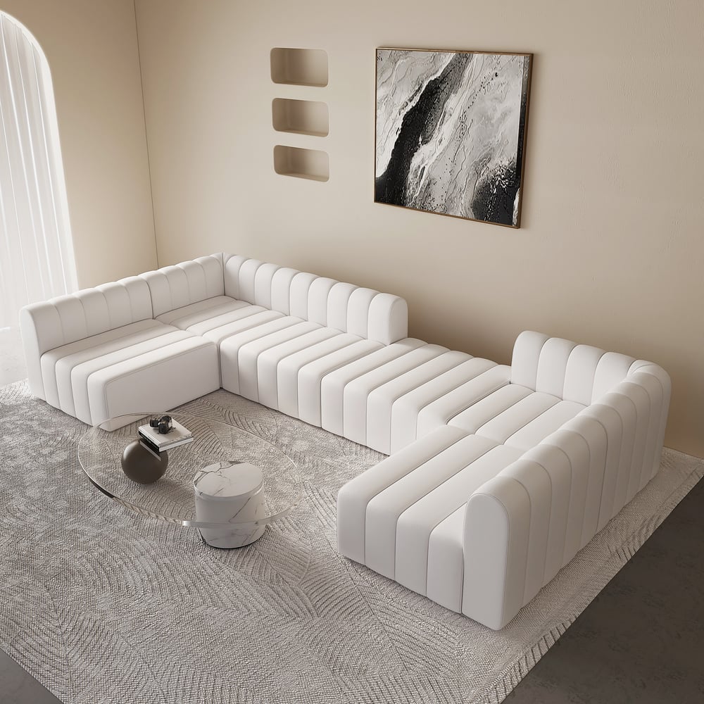 Customer Reviews for 3020mm White Microfiber Leather Modular Pit Sectional Sofa Set Convertible 6-Seater