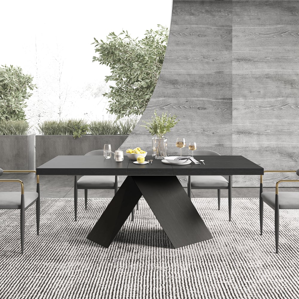 Perguntas e respostas para Mesa de jantar preta extensível Farmhouse de 63"-79" acomoda 6-8