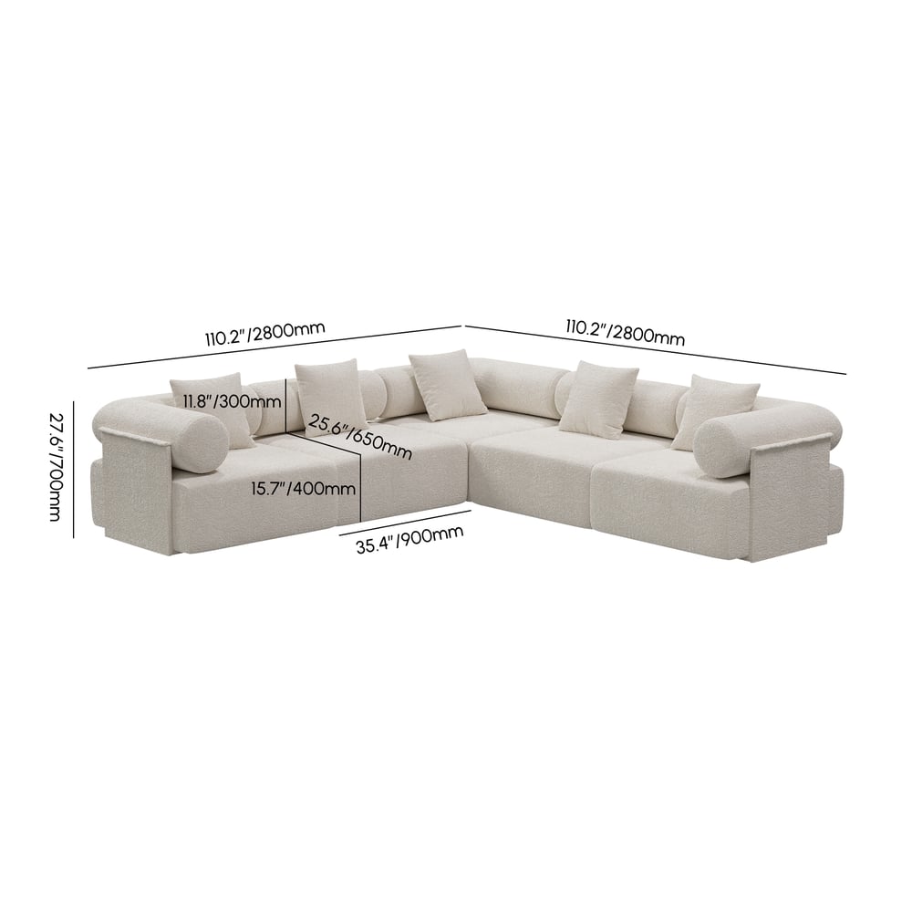 Serene 110" 5-Piece Modular Boucle L-Shaped Sectional Sofa weights dimensions image
