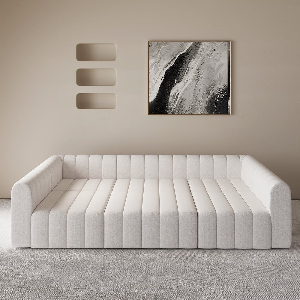 Questions and Answers for 3020mm White Cotton Linen Modular Pit Sectional Sofa Set Convertible 6-Seater