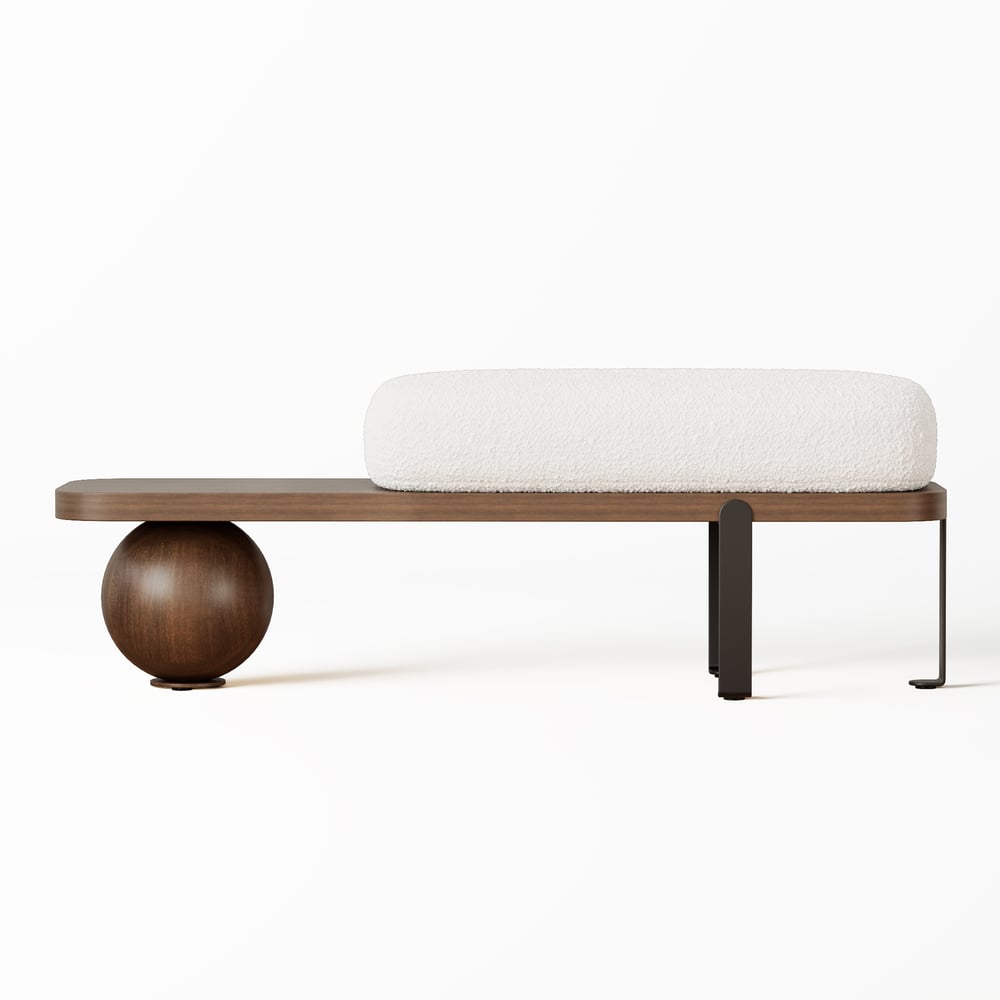 Ball design Entryway Bench Wooden Furniture  with Abstract Metal Legsin White & Gold (1200mm Wide)｜Homary