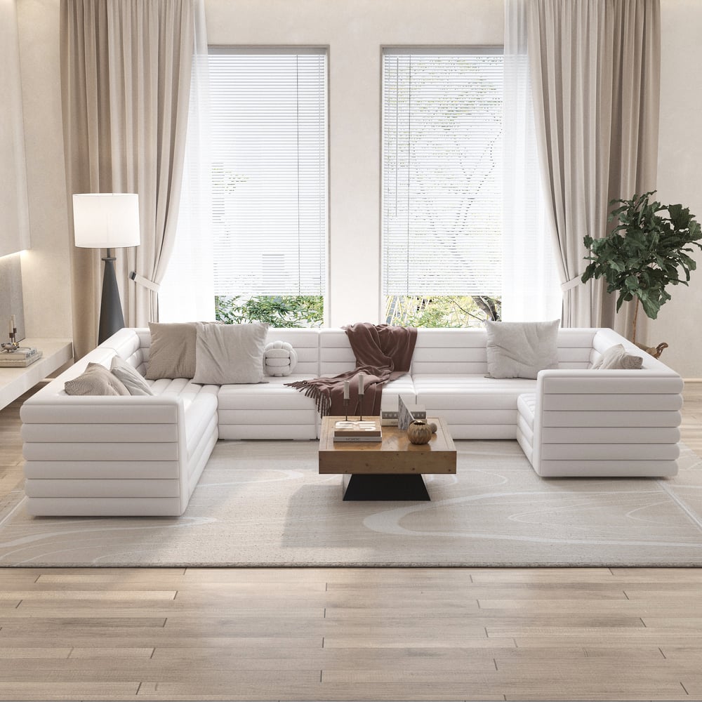 Questions and Answers for 3200mm U-Shaped Modern White Microfiber Leather Modular Sectional Sofa for 8 Seaters