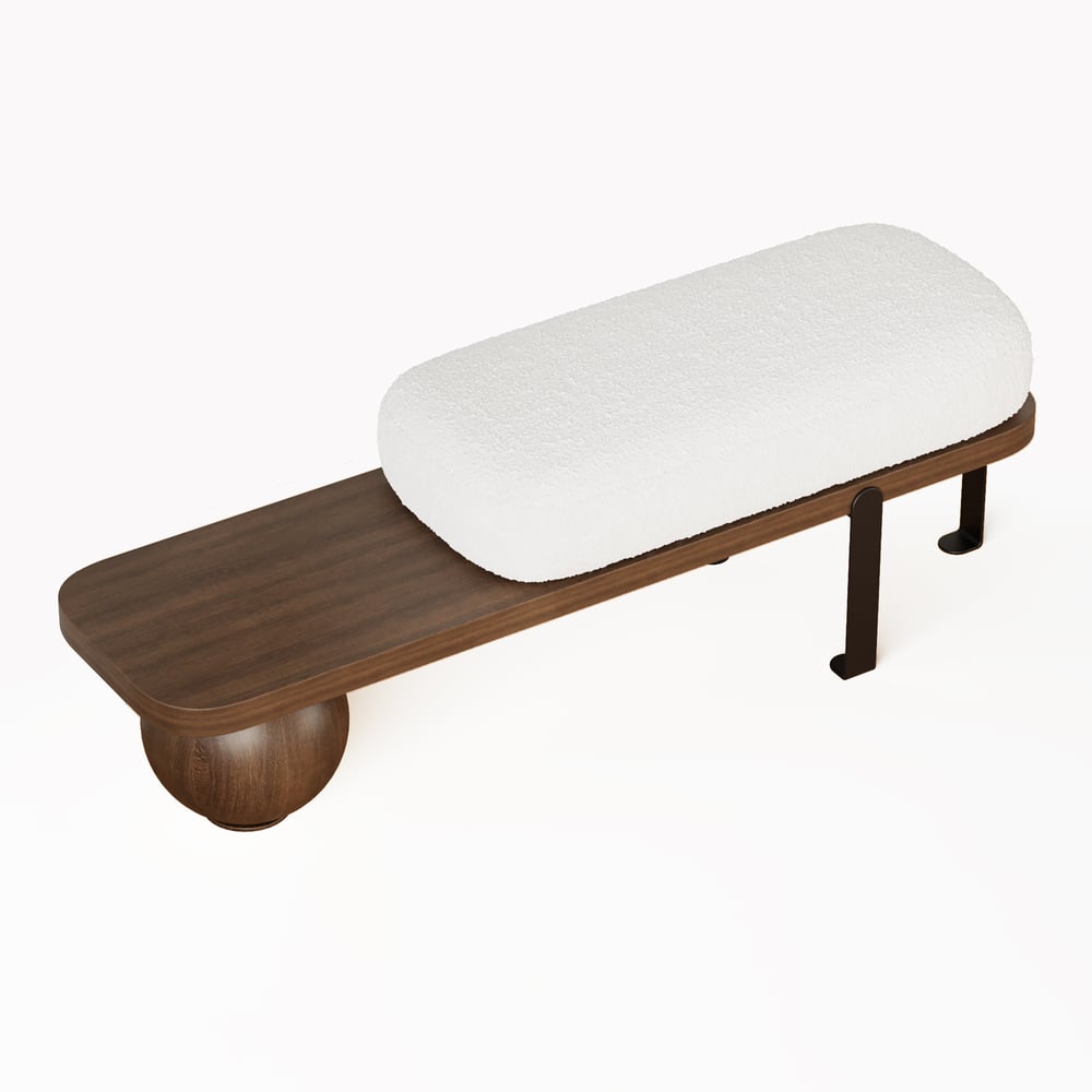 Ball design Entryway Bench Wooden Furniture  with Abstract Metal Legsin White & Gold (1200mm Wide)｜Homary
