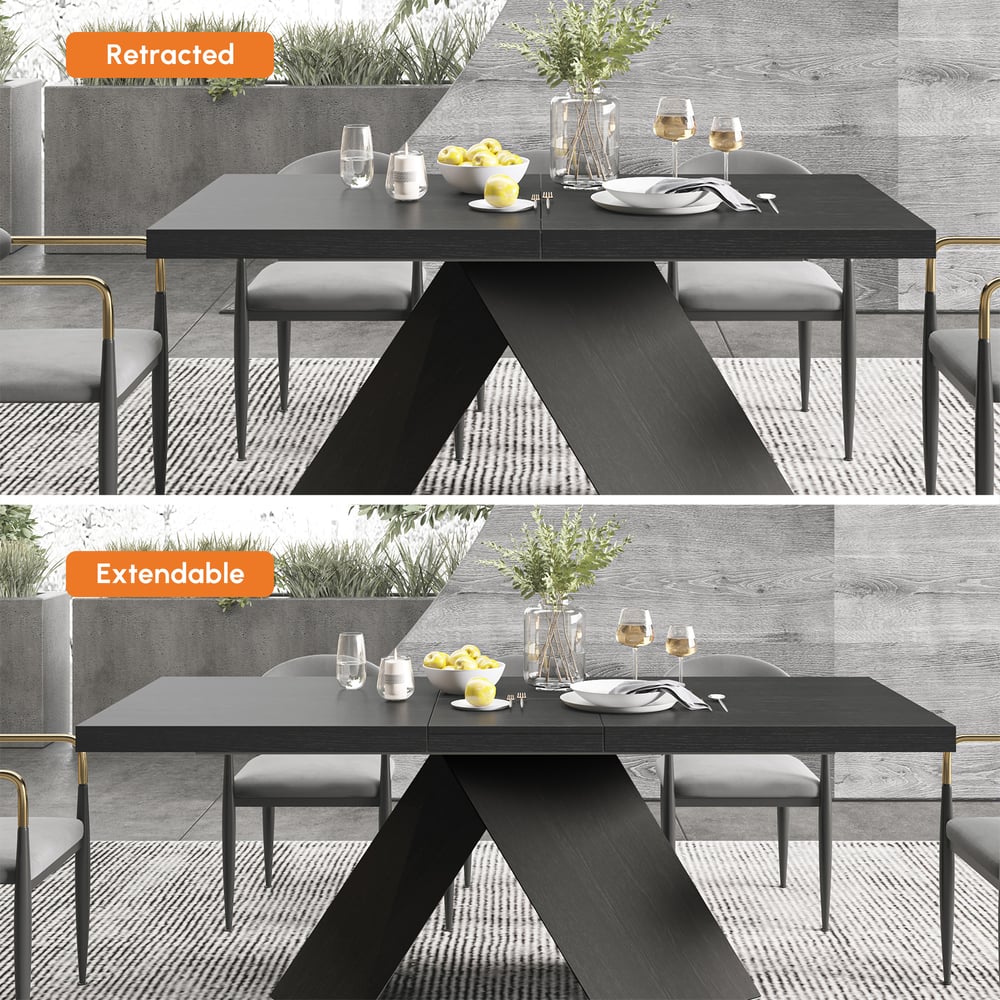 Perguntas e respostas para Mesa de jantar preta extensível Farmhouse de 63"-79" acomoda 6-8