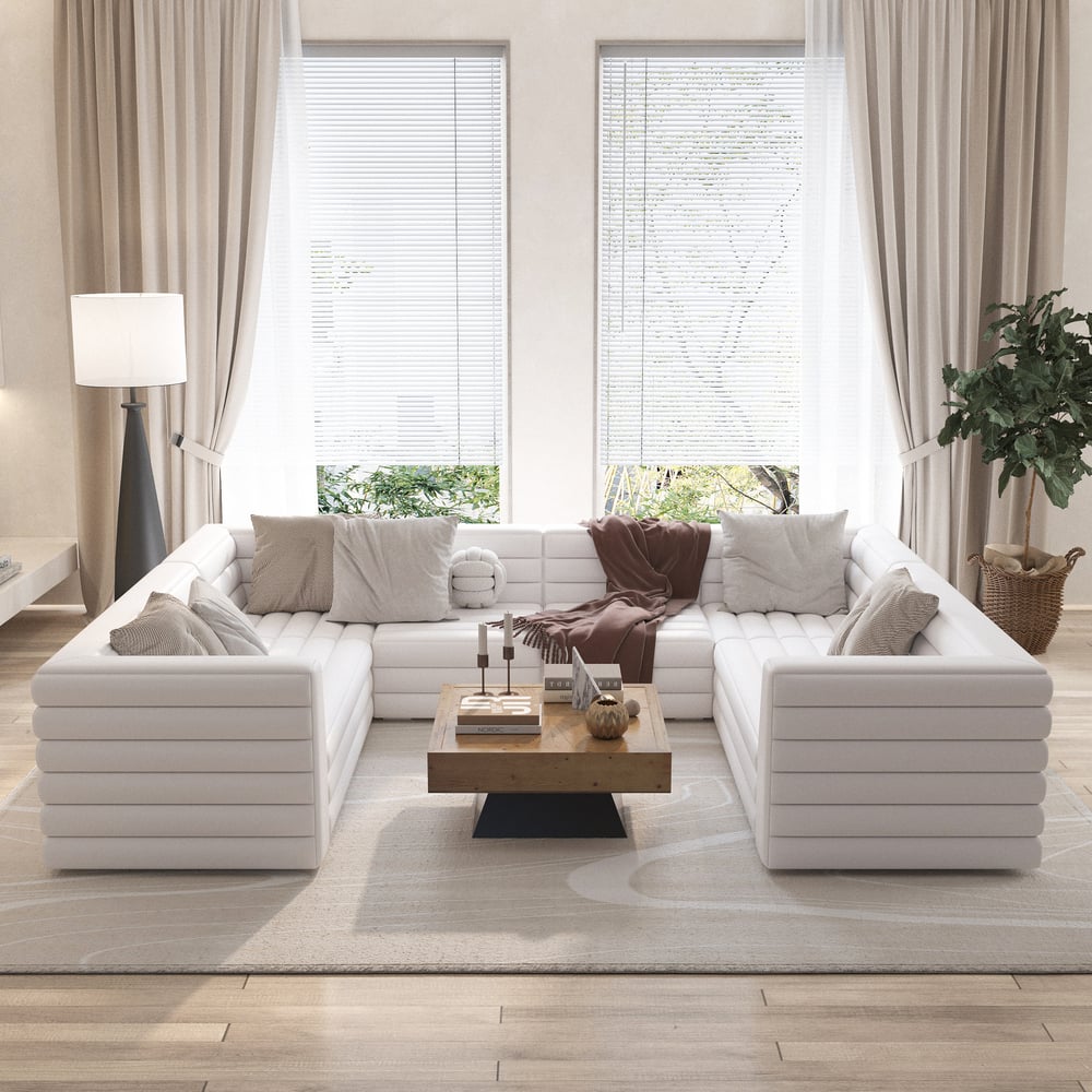 Questions and Answers for 3200mm U-Shaped Modern White Microfiber Leather Modular Sectional Sofa for 8 Seaters