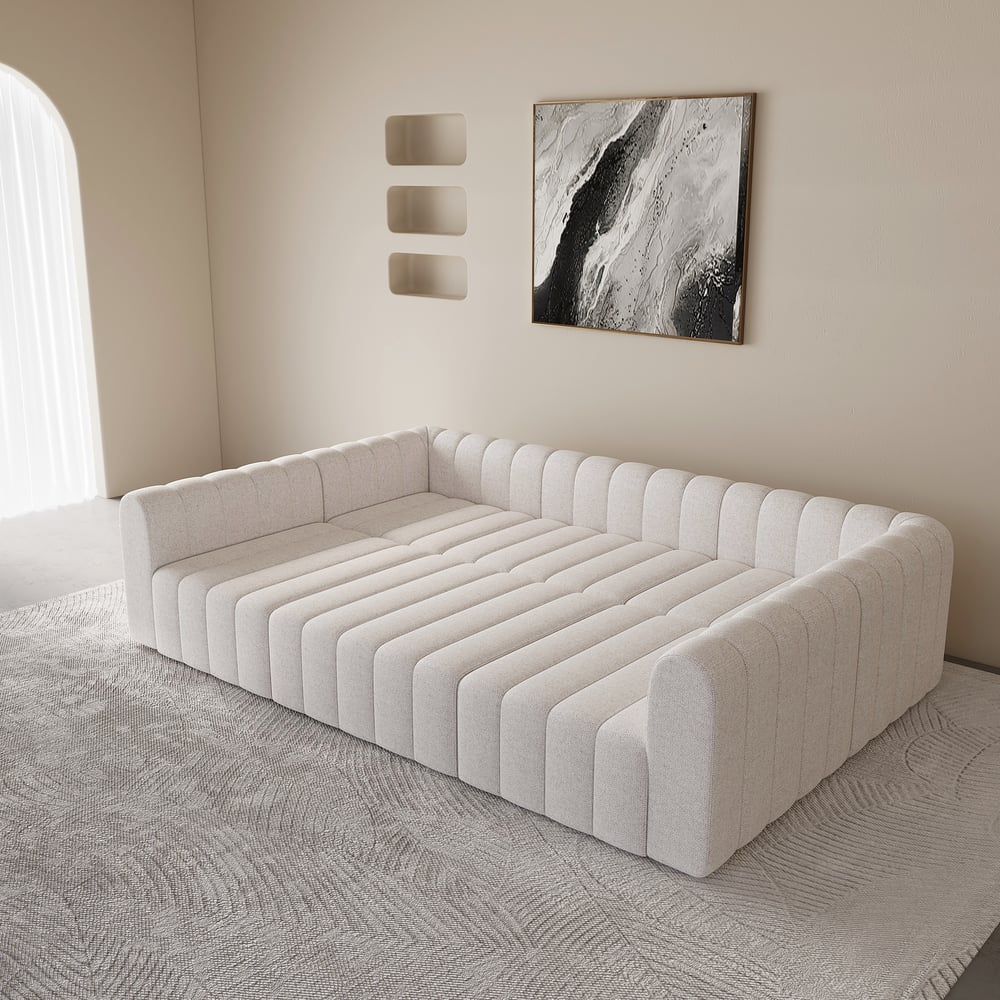 Questions and Answers for 3020mm White Cotton Linen Modular Pit Sectional Sofa Set Convertible 6-Seater