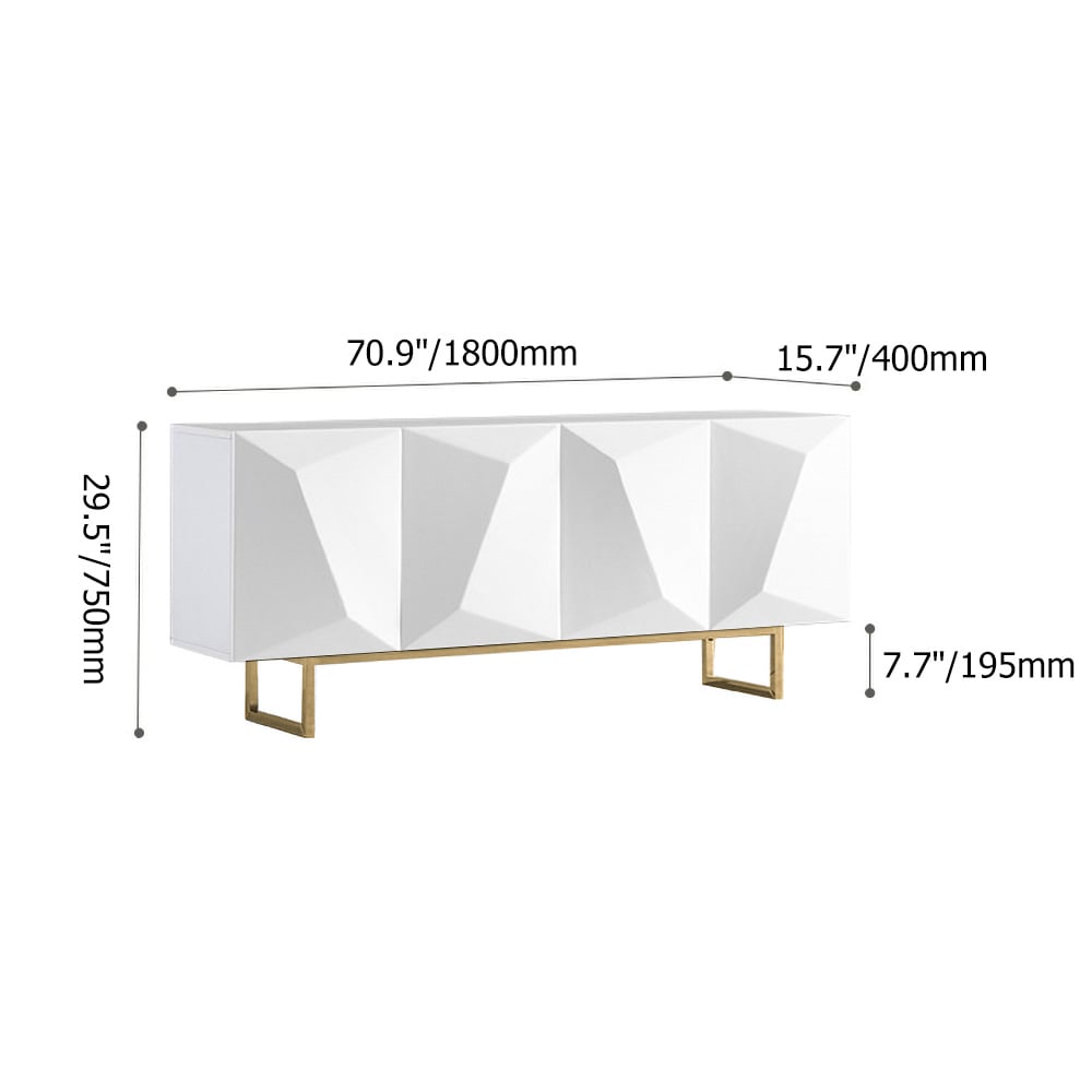 71" Modern White Buffet Sideboard with Gold Base & Adjustable Shelves weights dimensions image