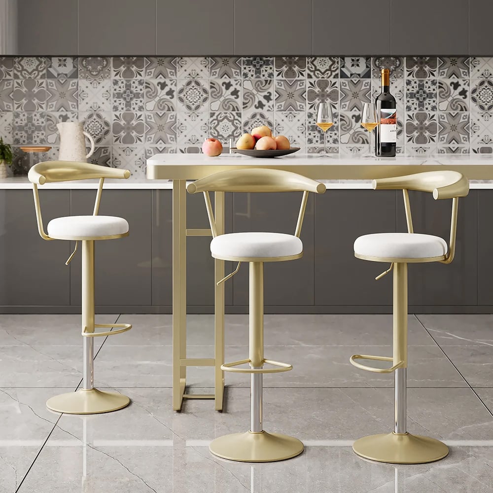 Otázky a odpovědi pro Moderní nastavitelná barová stolička s otočným a čalouněným bílým sametem