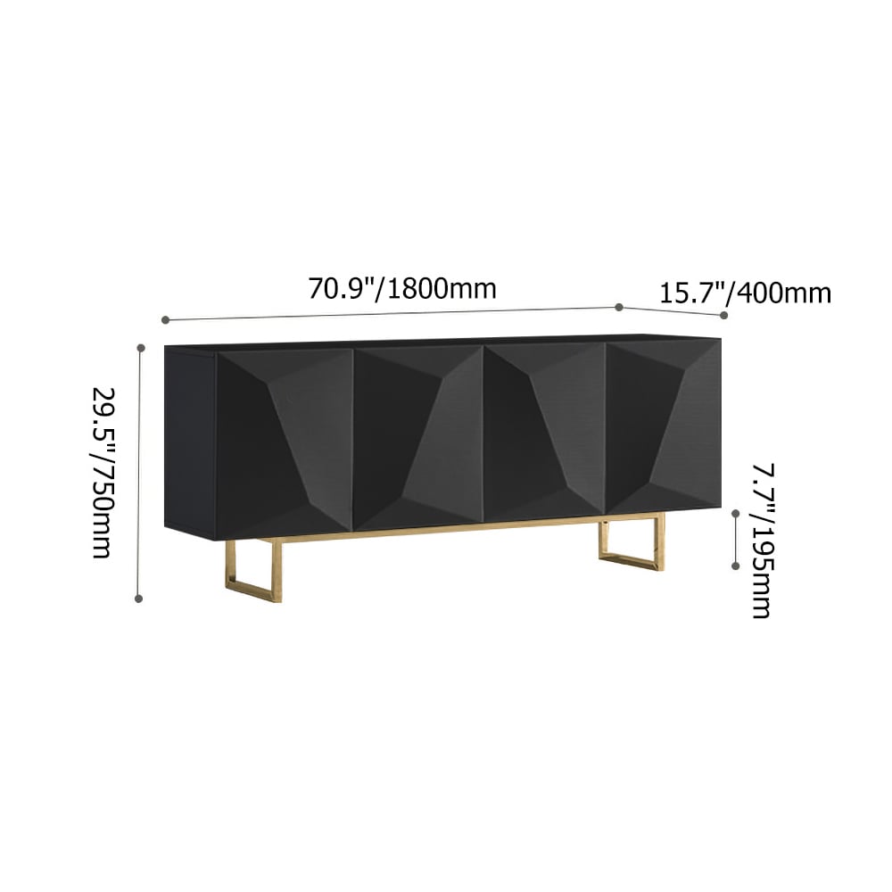 71" Modern Black Buffet Sideboard with Gold Base & Adjustable Shelves weights dimensions image