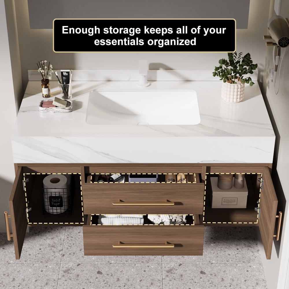 Vragen en antwoorden voor 1000 mm walnoot zwevende badkamermeubel met stenen bovenkant, wandgemonteerde badkamerkast