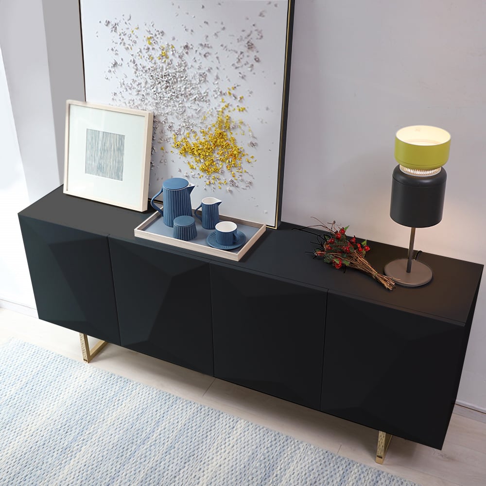 Questions and Answers for 1800mm Modern Blcak&Yellow Sideboard Kitchen Cabinet with djustable Shelves