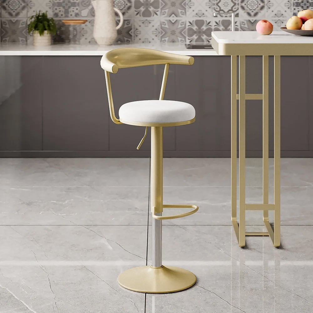 Otázky a odpovědi pro Moderní nastavitelná barová stolička s otočným a čalouněným bílým sametem