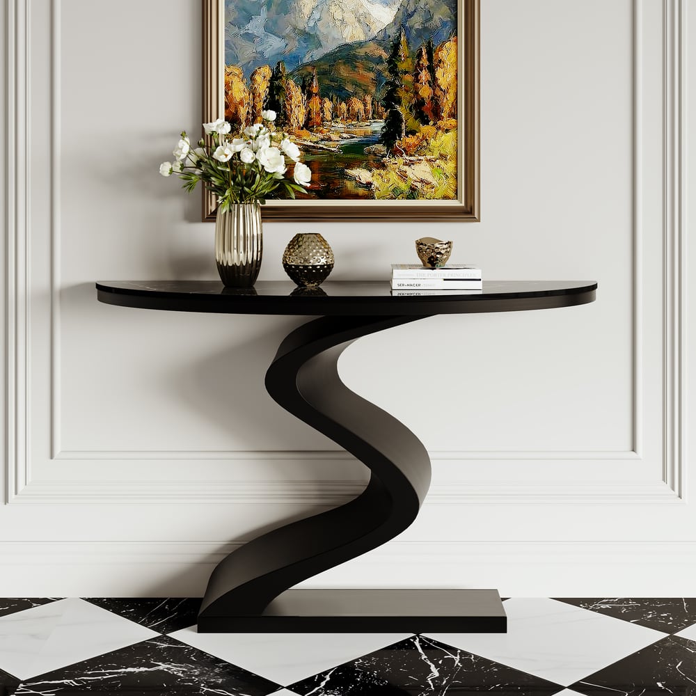 Customer Reviews for Modern 1000mm Black Curved Console Table with Sintered Stone Top Half Moon Shape