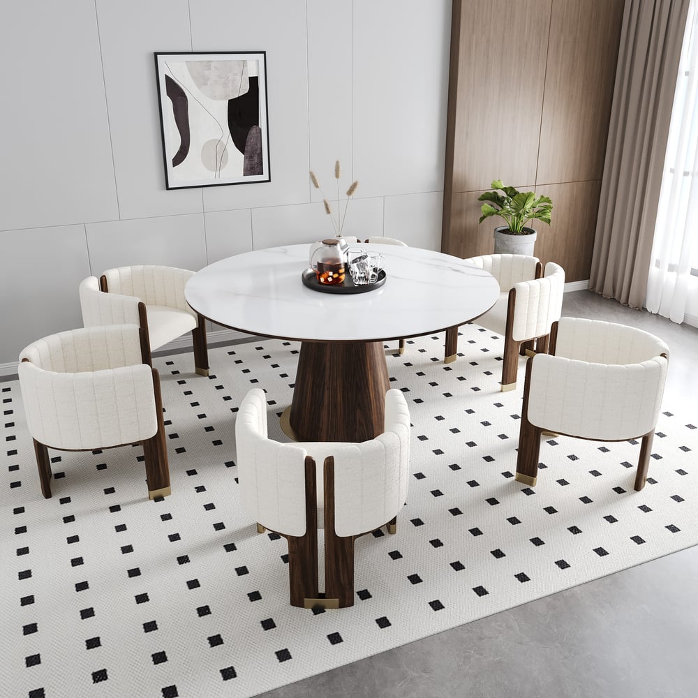 Questions and Answers for Boucle Fluted Upholstered Accent Chair with Wood Frame Set of 4