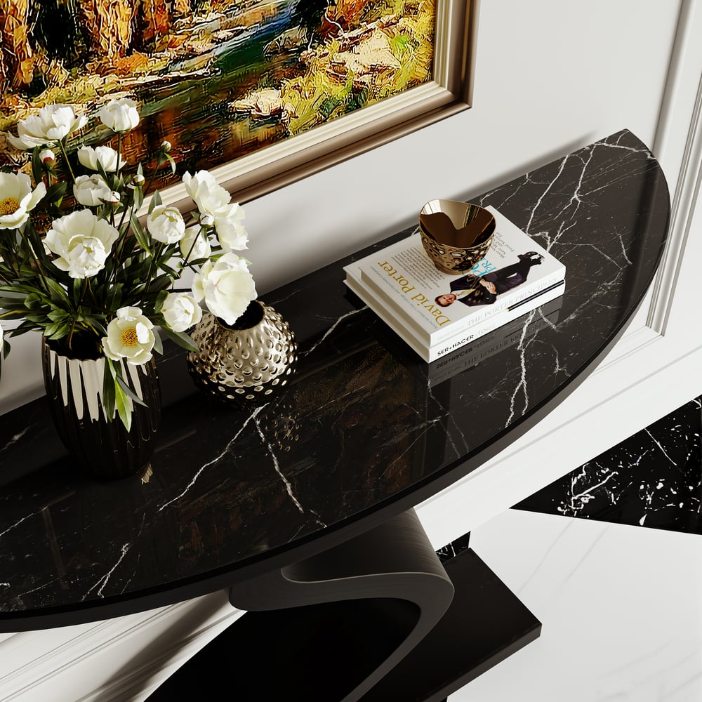 Customer Reviews for Modern 1000mm Black Curved Console Table with Sintered Stone Top Half Moon Shape