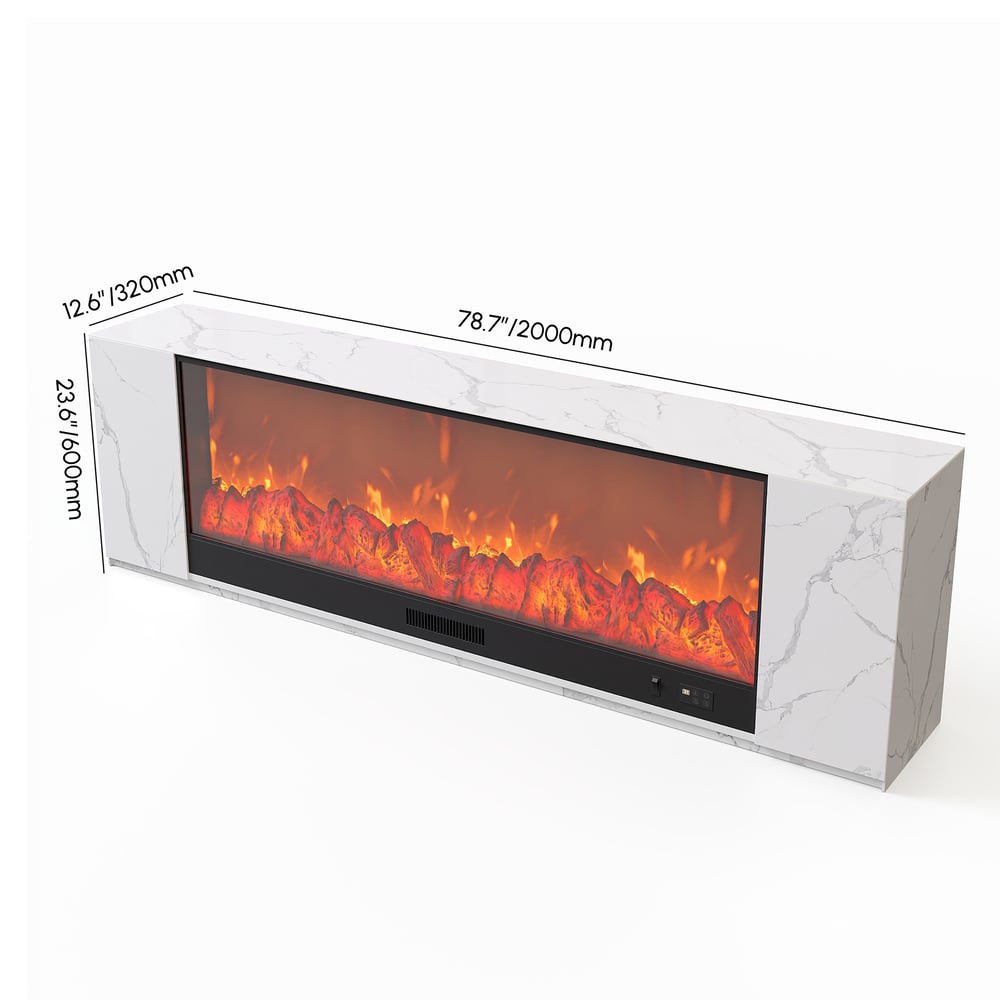 79" Sintered Stone Electric Fireplace TV Stand with Remote Control weights dimensions image