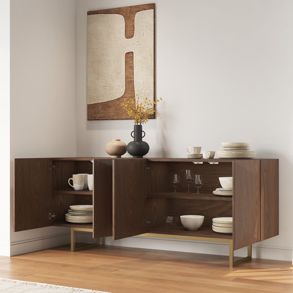 Kundenbewertungen für Moderner Küchenschrank aus Nussbaumholz und Gelb, 1803 mm, mit verstellbaren Regalen