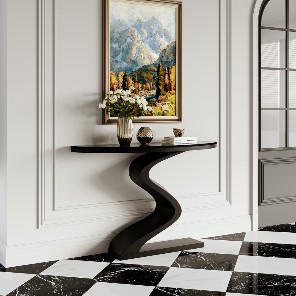 Customer Reviews for Modern 1000mm Black Curved Console Table with Sintered Stone Top Half Moon Shape