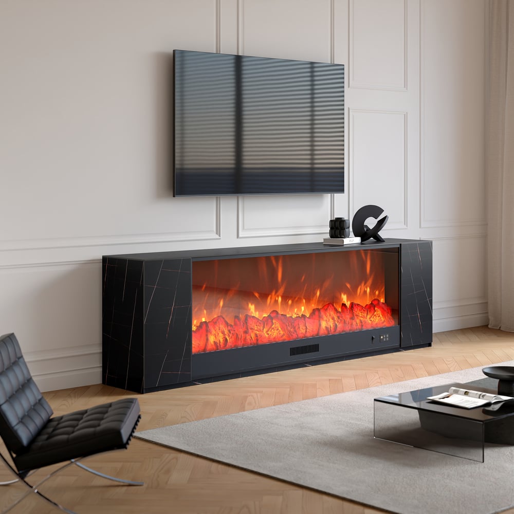 Klantrecensies voor 2000 mm tv-meubel van gesinterde steen met elektrische open haard en afstandsbediening